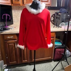 Red Top with White Fur Trim